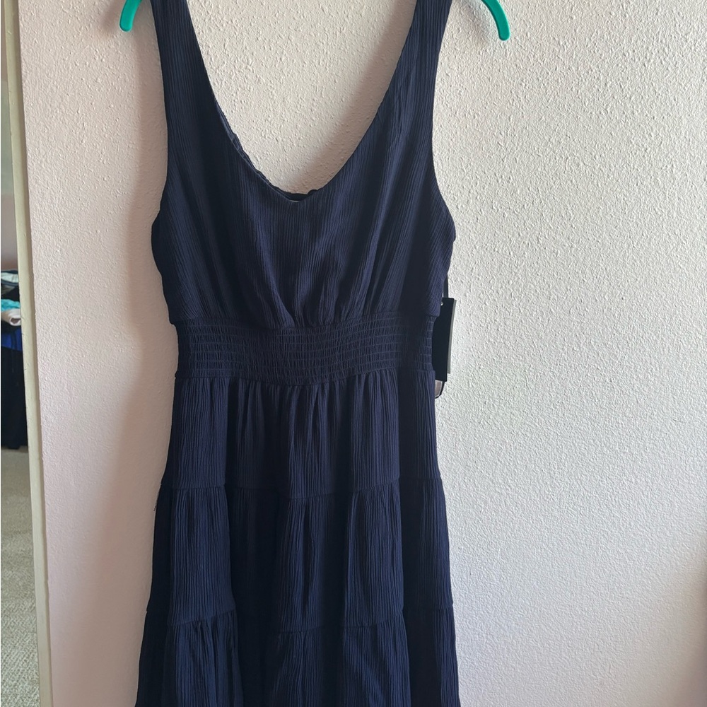 City Studio Blue Ruched Tie Front Sundress